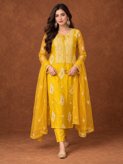 Aafreen_yellow_organza_chikankari_suit