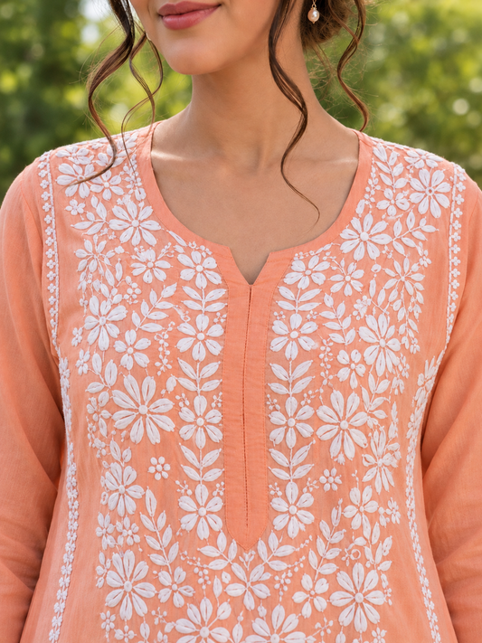 Adaa Chikankari Modal kurta/top Peach