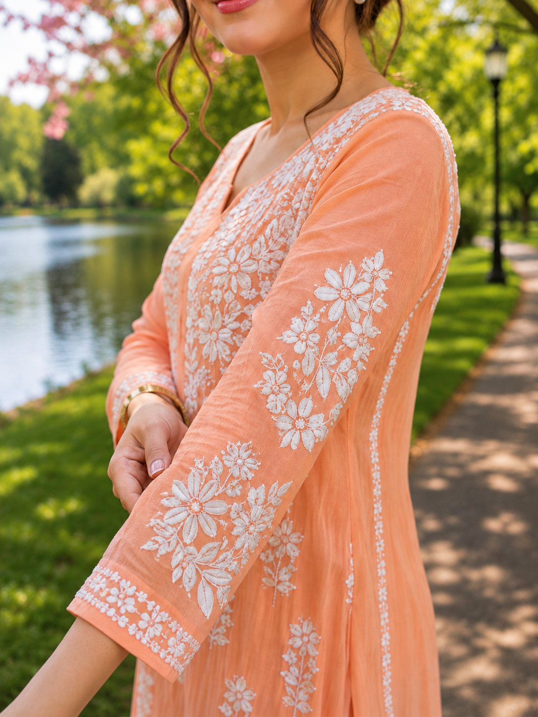 Adaa Chikankari Modal kurta/top Peach