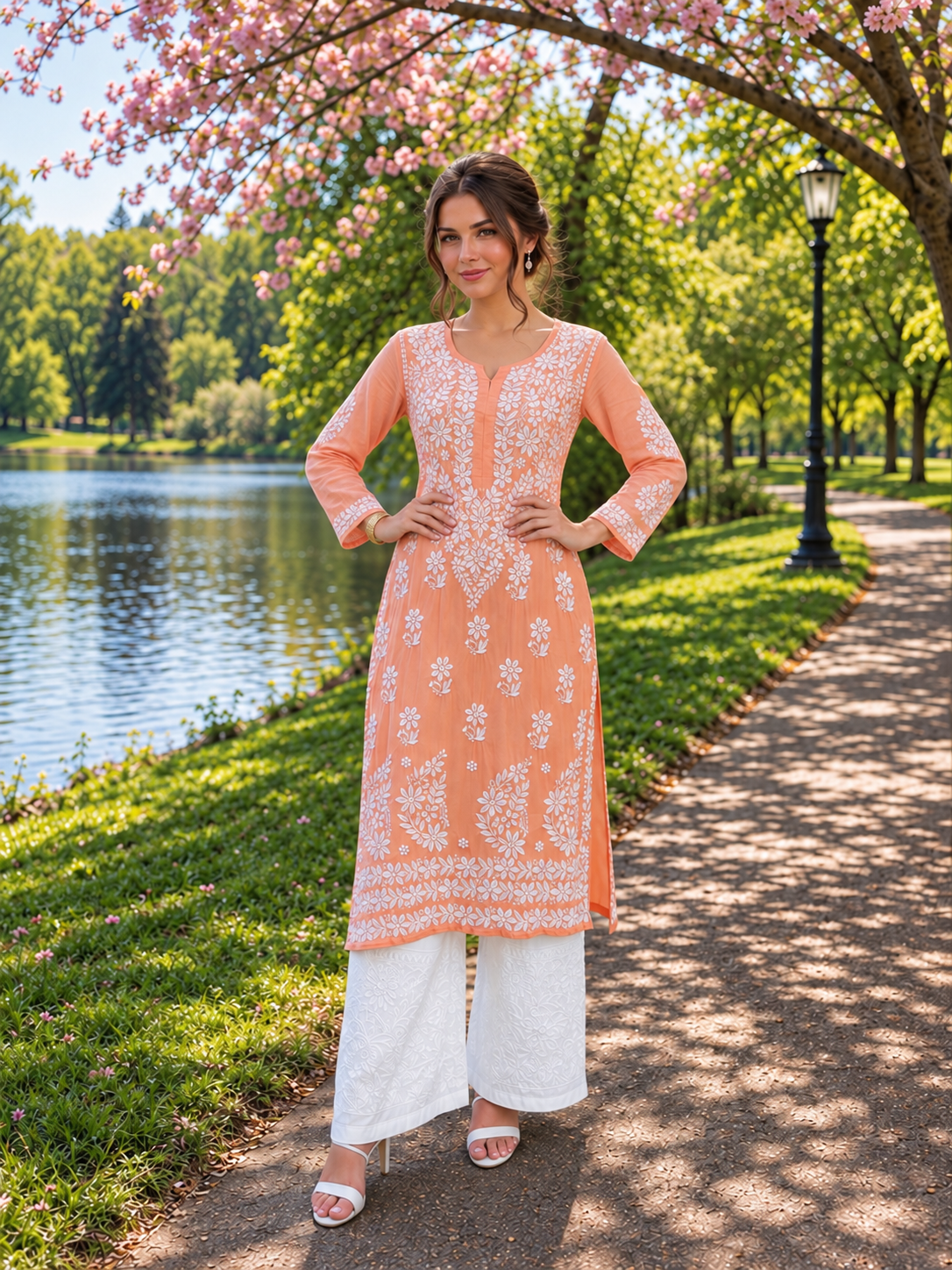 Adaa Chikankari Modal kurta/top Peach