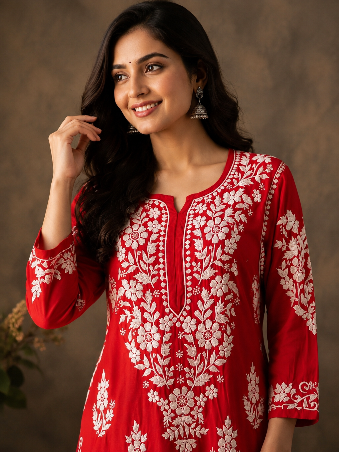 Adaa_red_chikankari_modal_kurti1