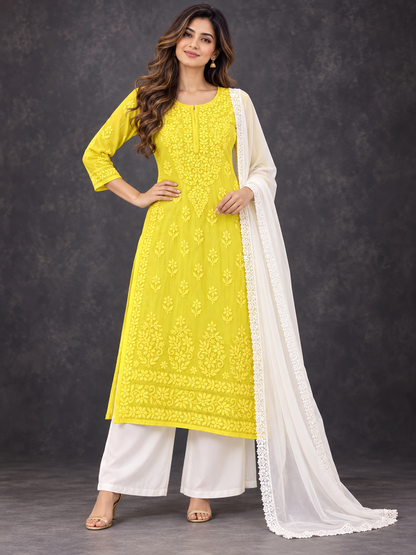 Aura chikankari georgette yellow kurti/top