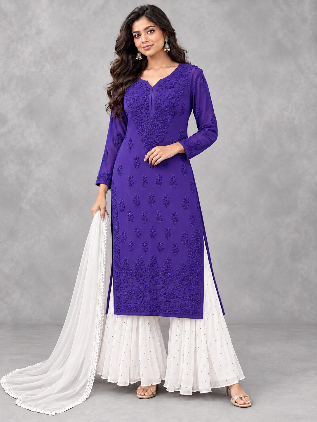 Aura georgette chkankari kurti/top