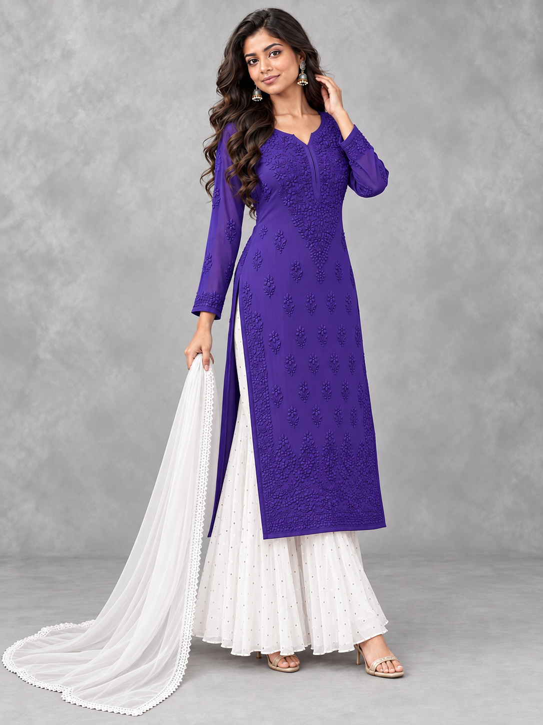 Aura georgette chkankari kurti/top
