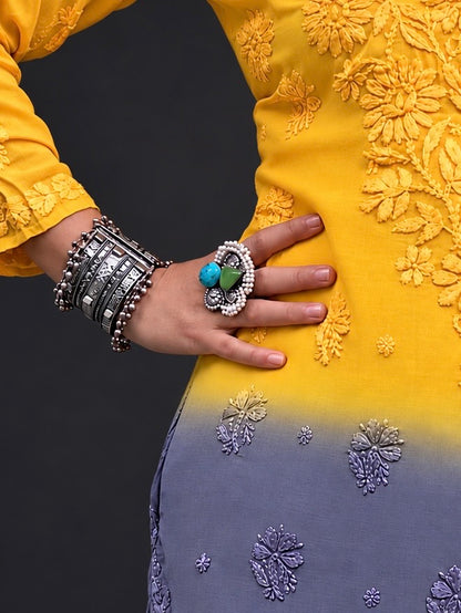 Aura ombre yellow georgette kurti