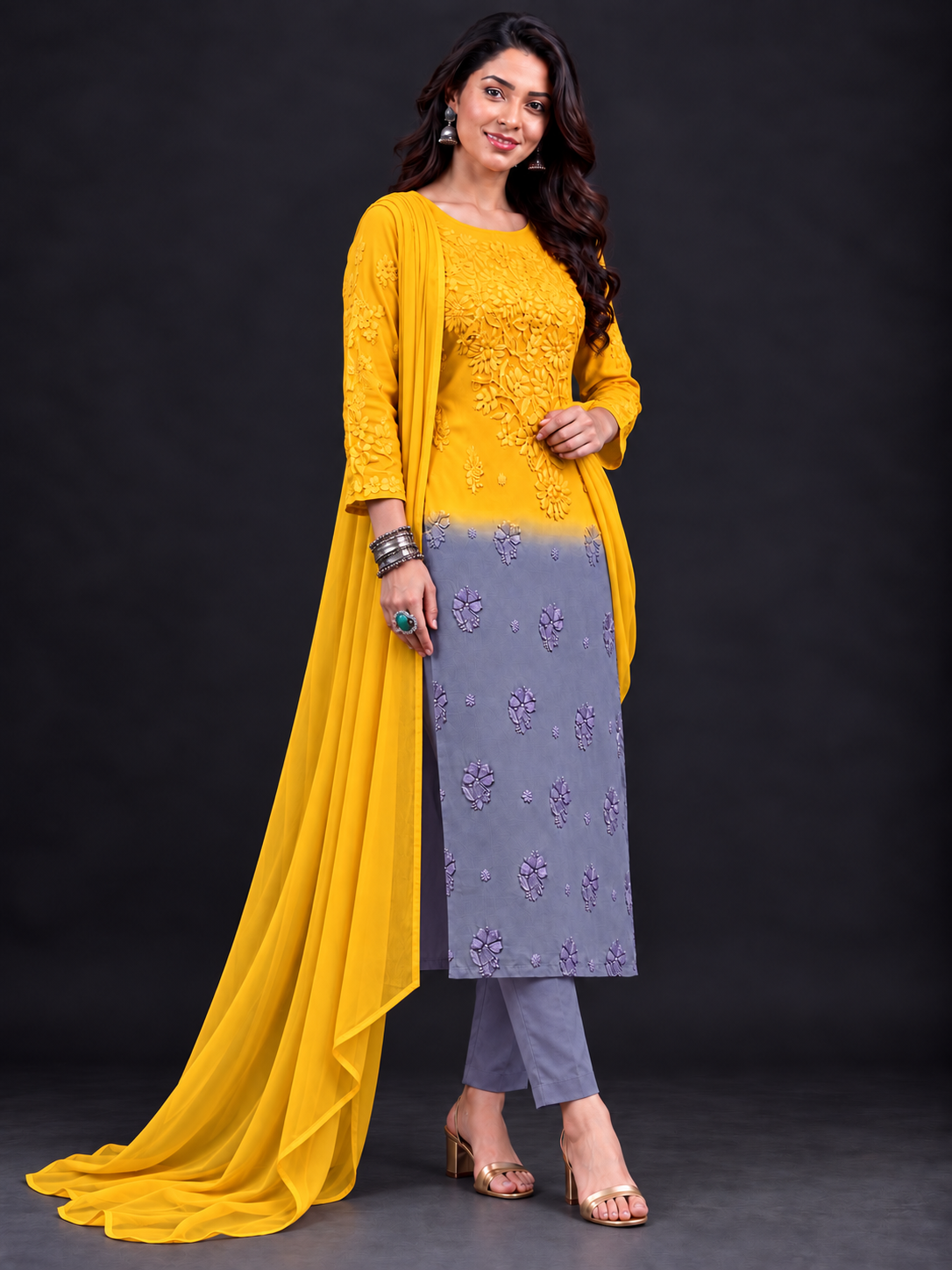 Aura ombre yellow georgette kurti
