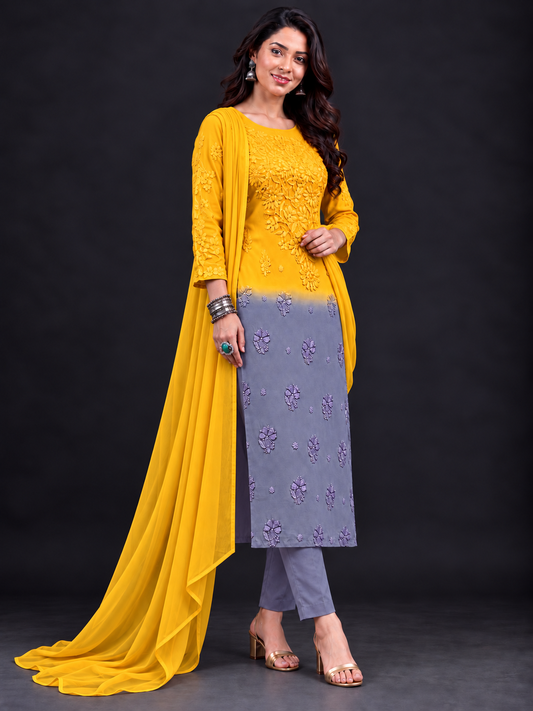 Aura ombre yellow georgette kurti