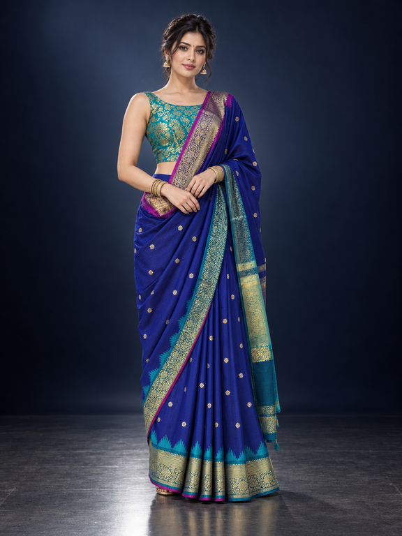 Masnavi Banarasi_kataan_silk_saree_mayur_blue