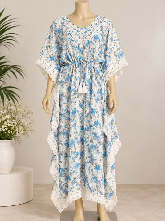Breeze Masnavi pastel blue chikankari cotton kaftan