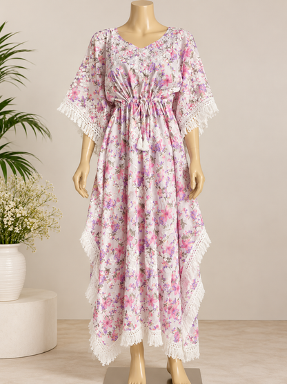 Breeze Masnavi pastel pink chikankari cotton kaftan