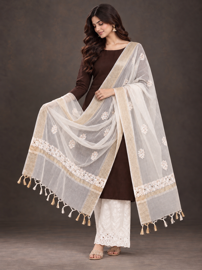 Chanderi chikankari dupatta/ Stole