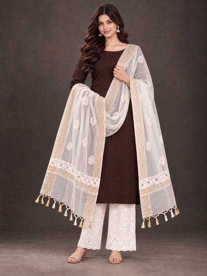Chanderi chikankari dupatta/ Stole