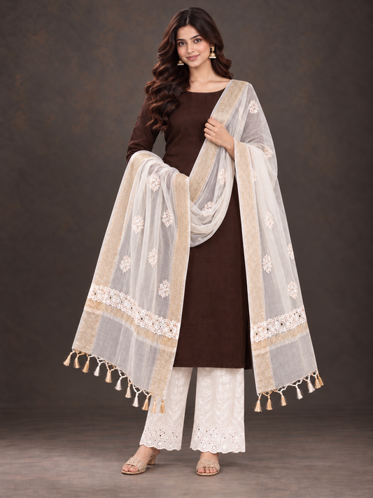 Chanderi chikankari dupatta/ Stole