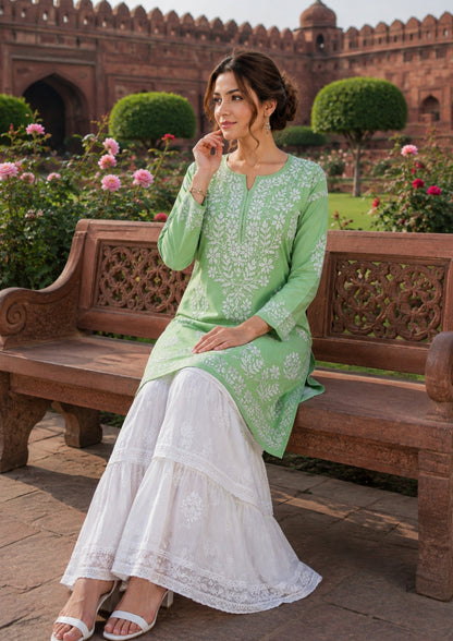 Chikankaari_Modal_Kurta pista green