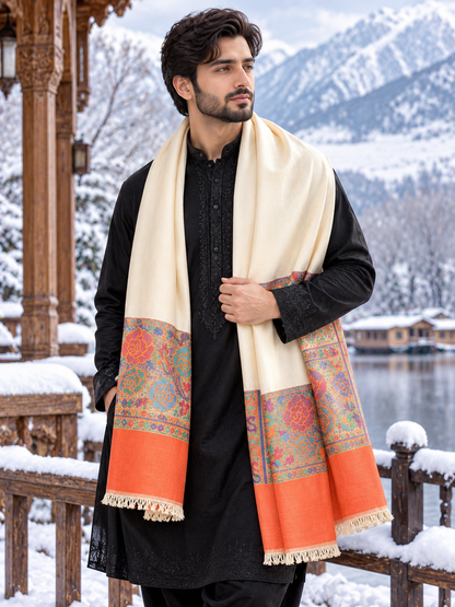 Classic pashmina cream white kani scarf