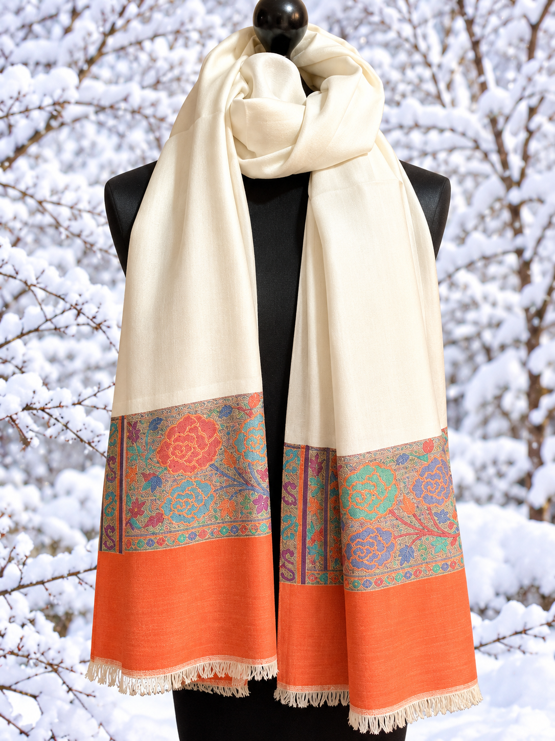 Classic pashmina cream white kani scarf