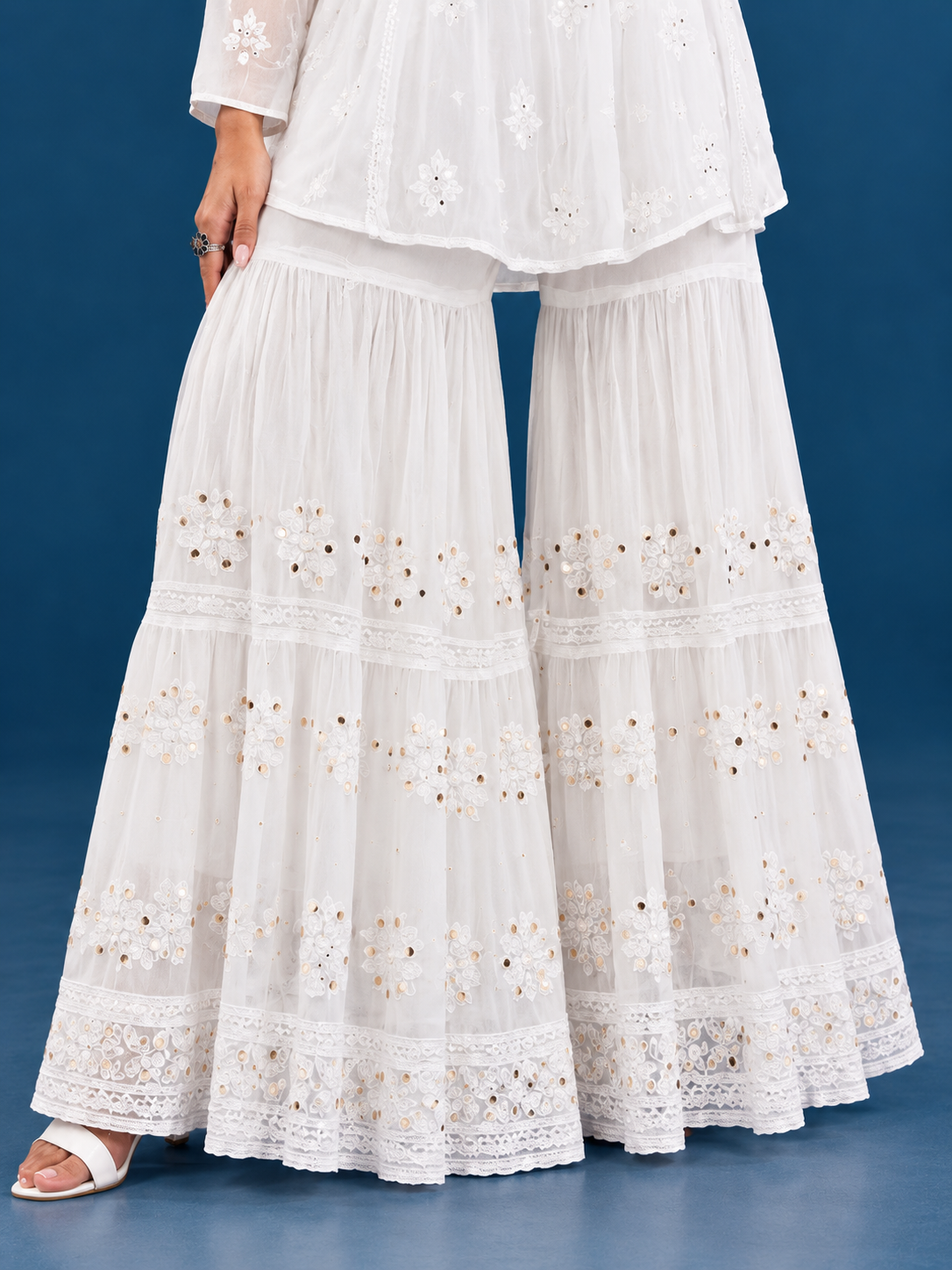 Designer georgette chikankari sharara white