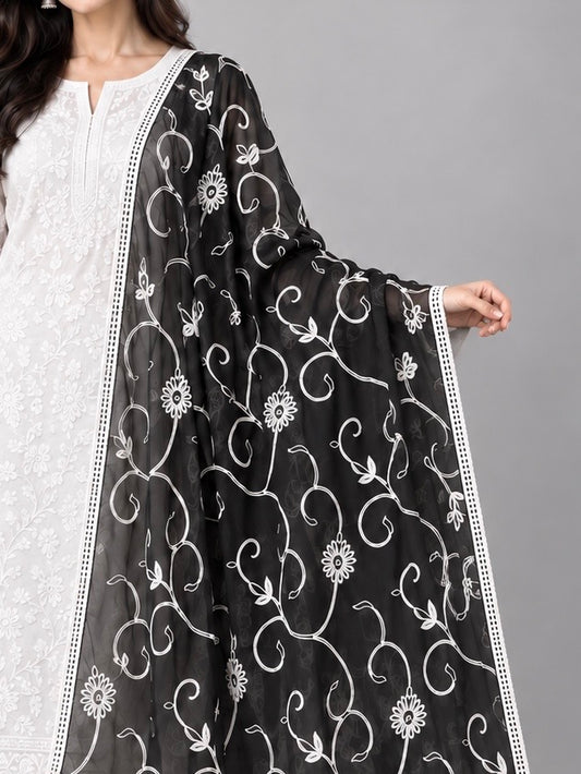 Feather chiffon black chikankari dupatta/stole