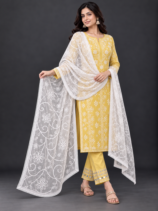 Feather chiffon chikenkari dupatta