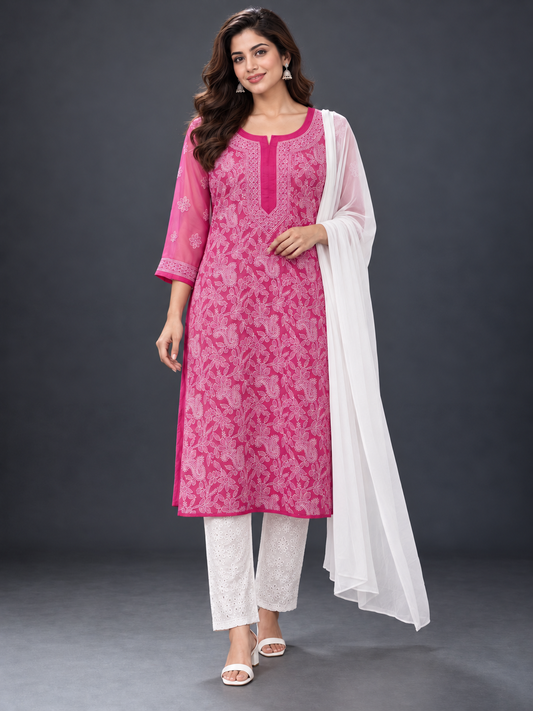 Forever chikankari georgette pink kurti
