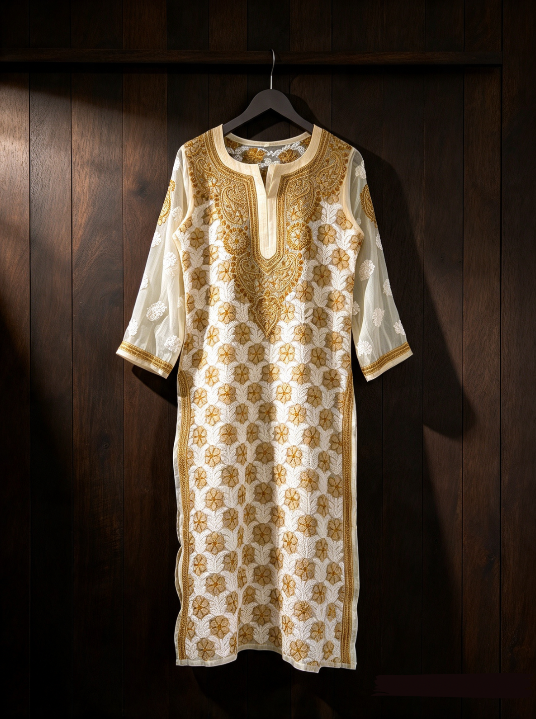 Forever_chikankari_yellow_ochre_georgette_kurti