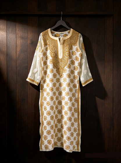 Forever_chikankari_yellow_ochre_georgette_kurti
