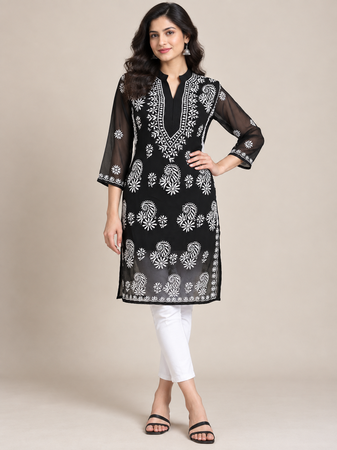 Forever georgette black gala booti chikankari kurti
