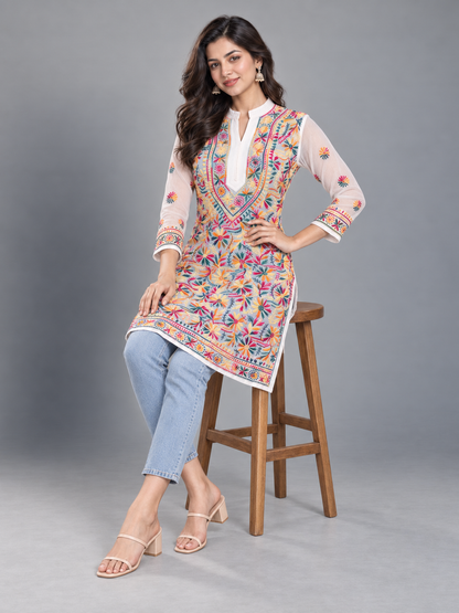 Forever georgette short top multi white&nbsp;