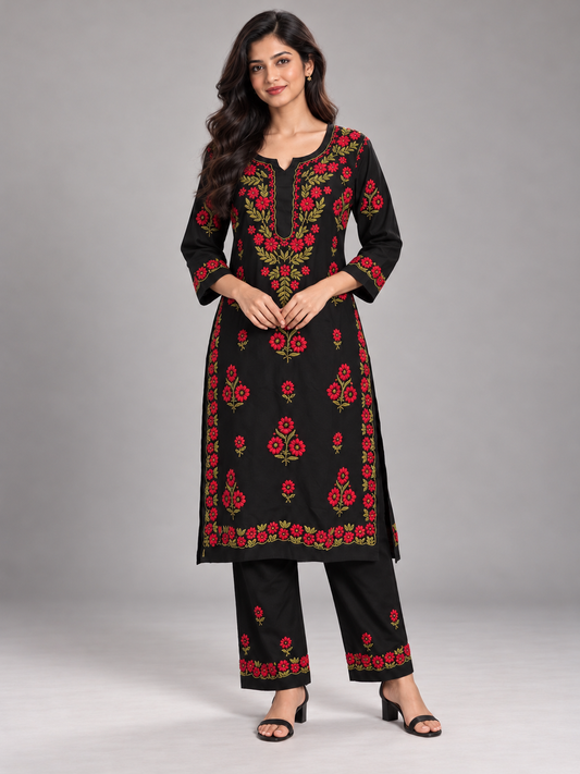Fuchsia bloom modal chikankari kuri set
