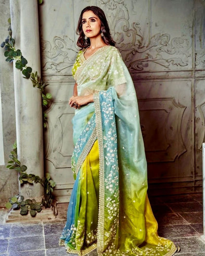 Green Organza Designer Wear Saree