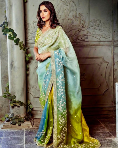 Green Organza Designer Wear Saree