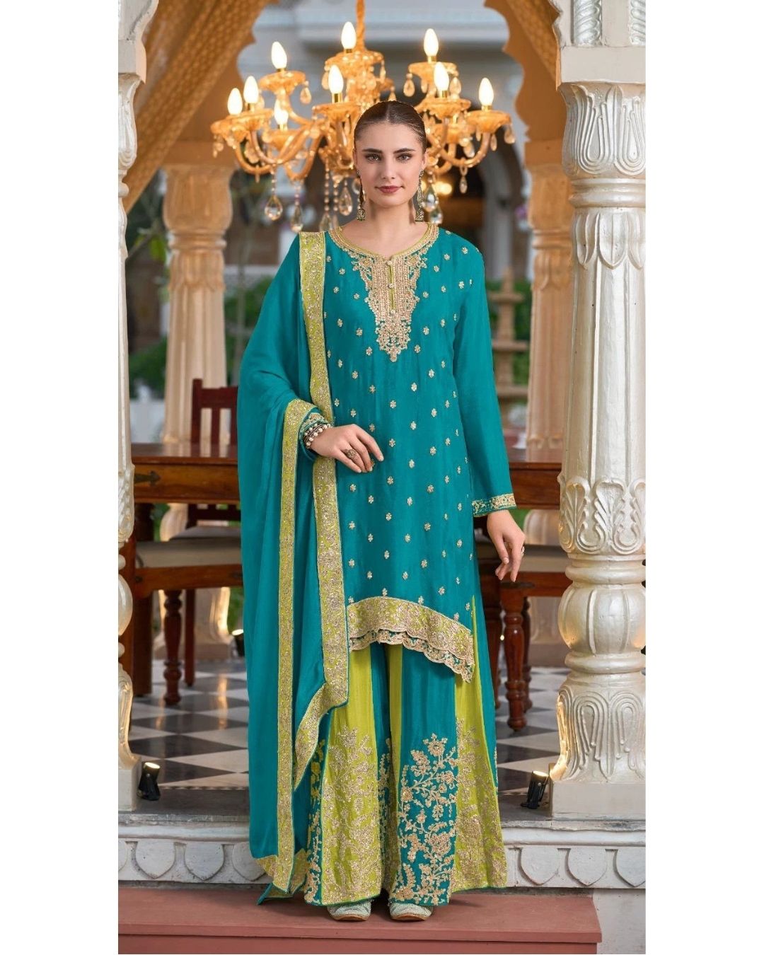 Green Chaand Raat Silk Kurta Sharara Set with Dupatta