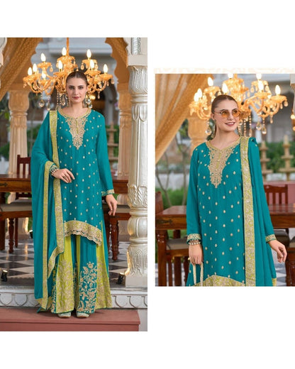 Green Chaand Raat Silk Kurta Sharara Set with Dupatta