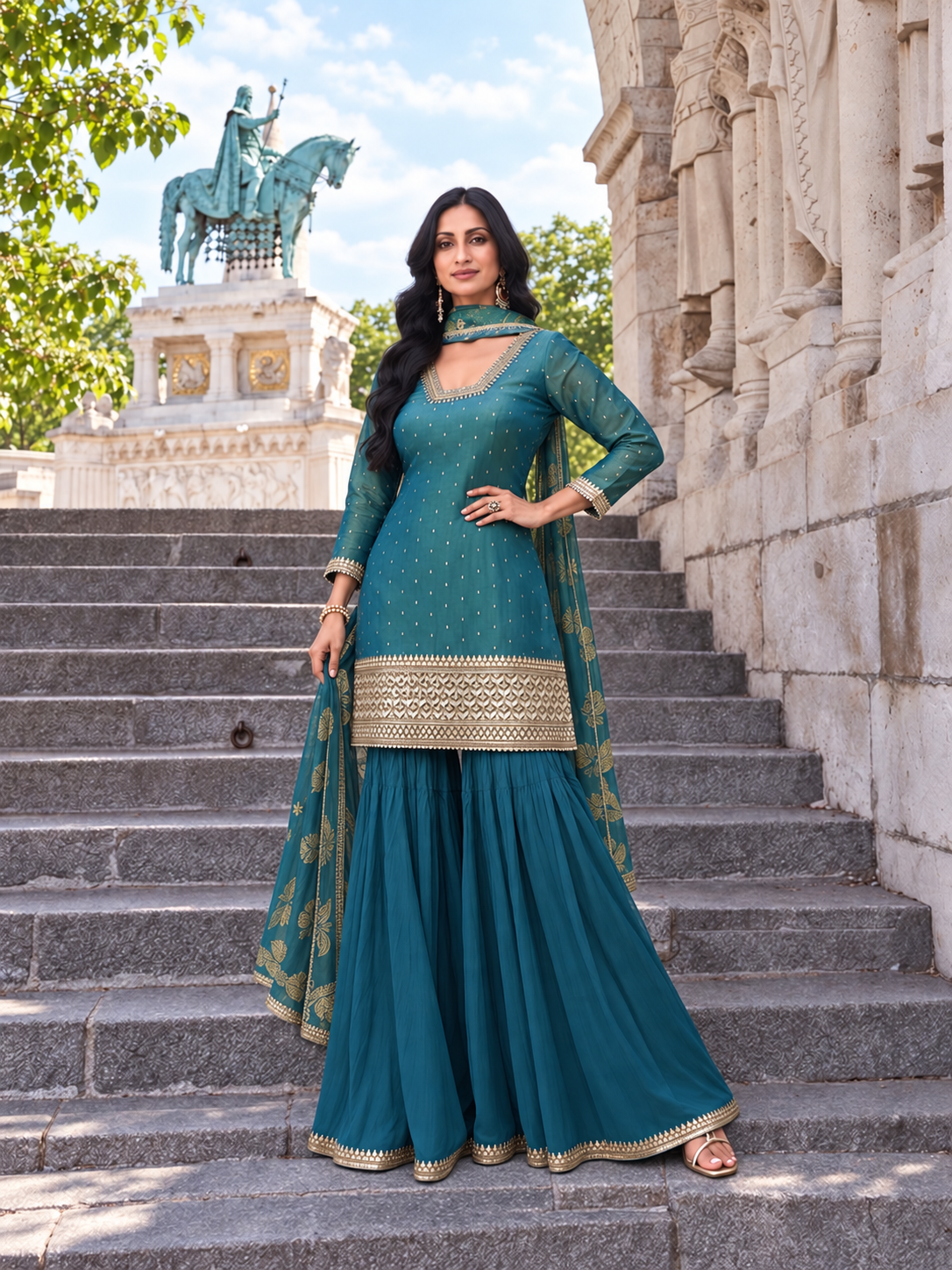 Green silk salwar kameez set