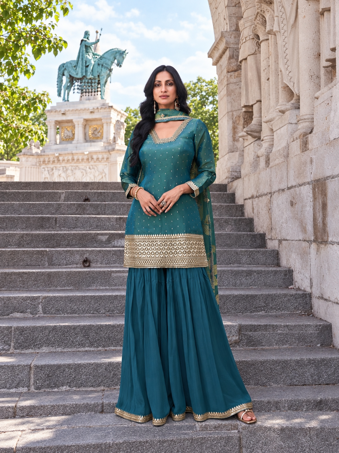 Green silk salwar kameez set