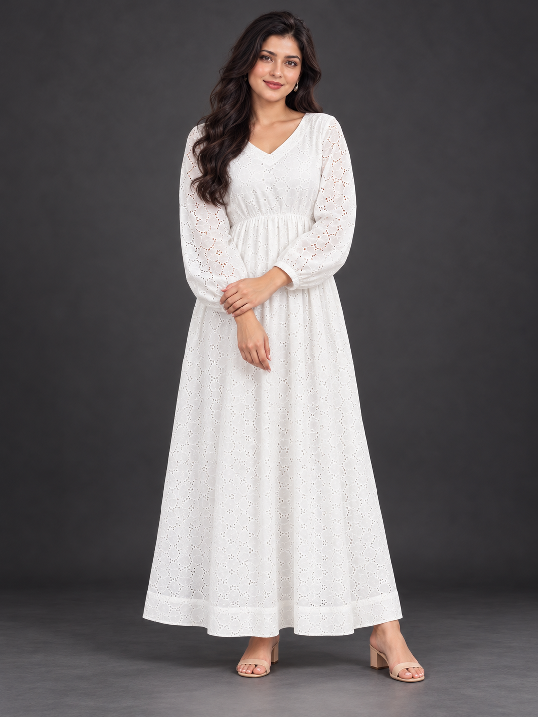 Hakoba White Frock Long Length Dress