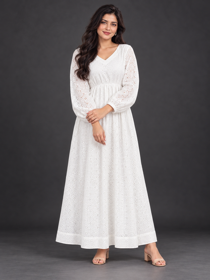 Hakoba White Frock Long Length Dress