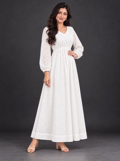 Hakoba White Frock Long Length Dress