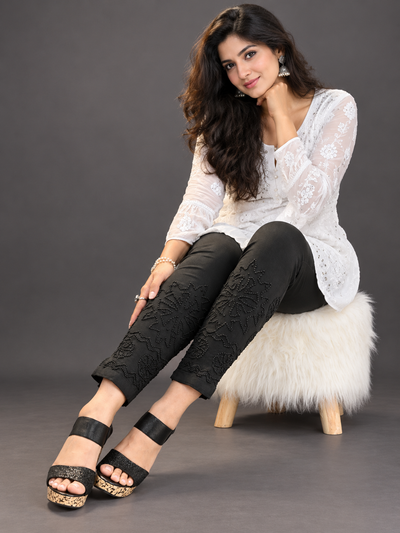Hebe black chikankari cotton pants