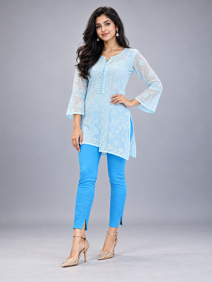 Hebe cerulean blue chikankari stretch pants