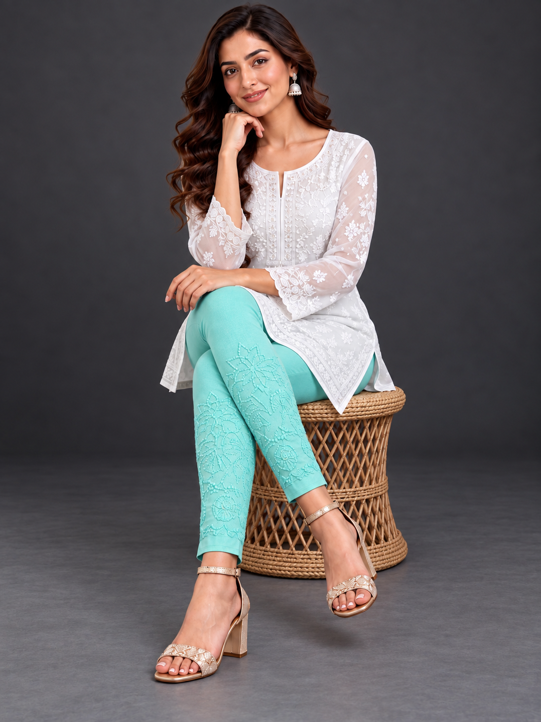 Hebe teal cotton pants