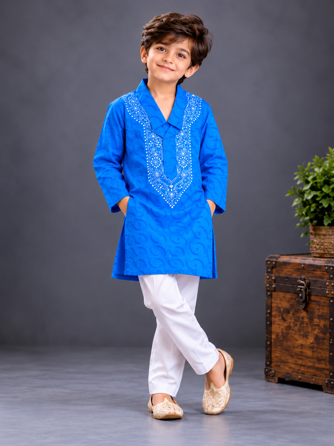 Hom boy wow indigo blue chikankari kurta set