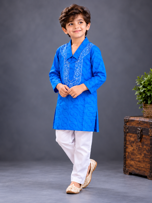 Hom boy wow indigo blue chikankari kurta set
