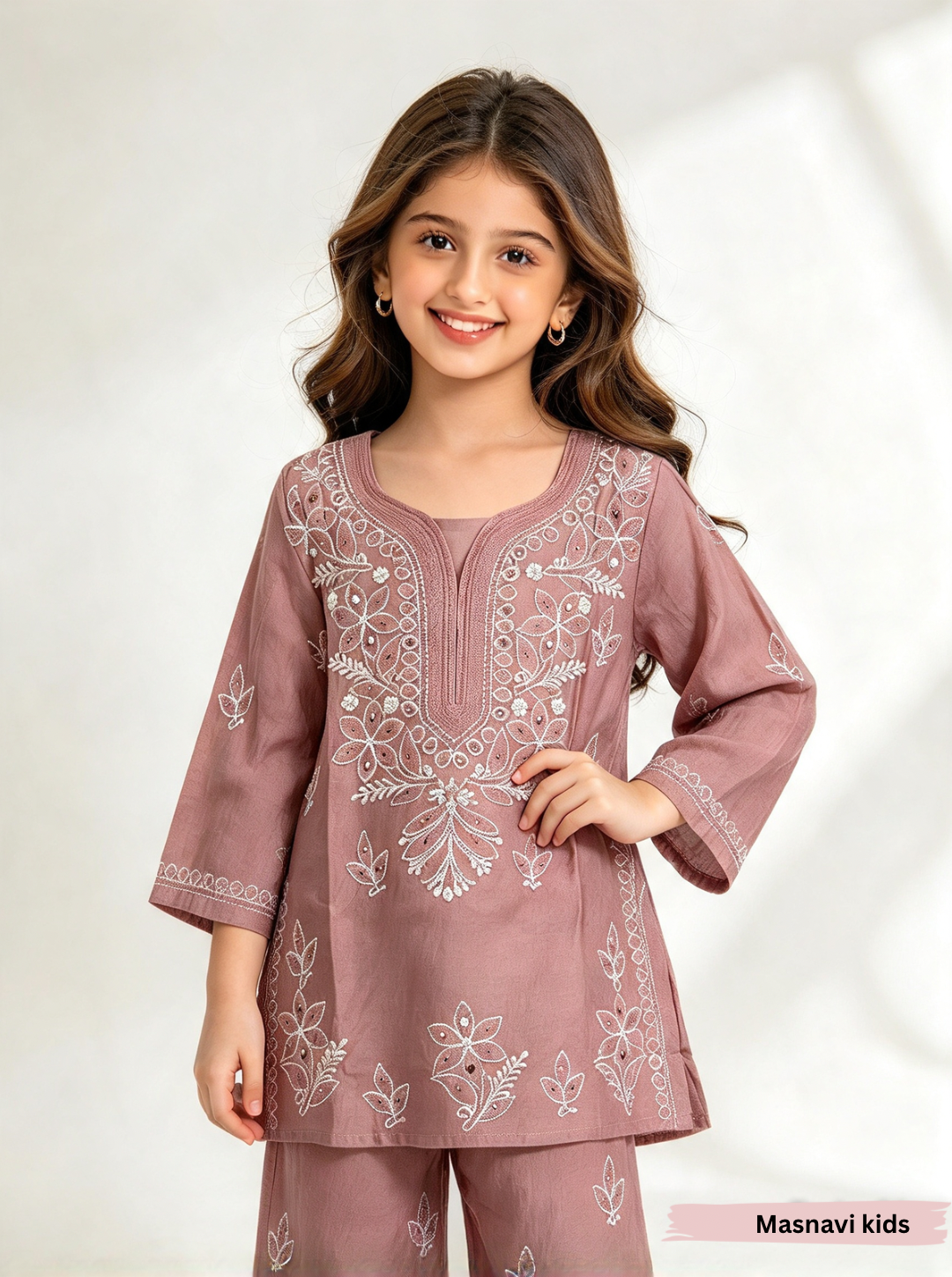 Hom choco brown chikenkari little Cinderella Ethnic dress
