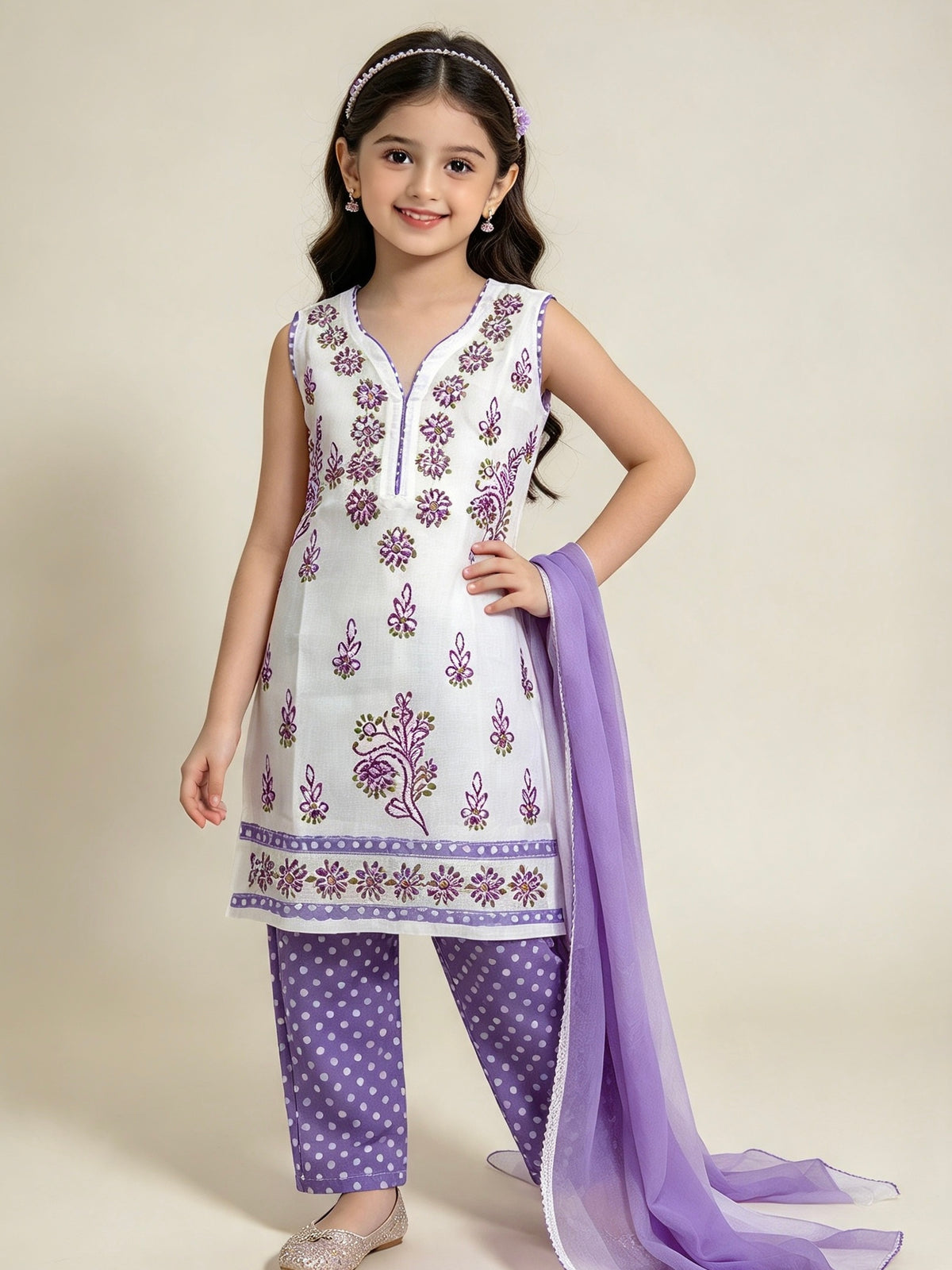 Hom lilac polka dots little girl dress