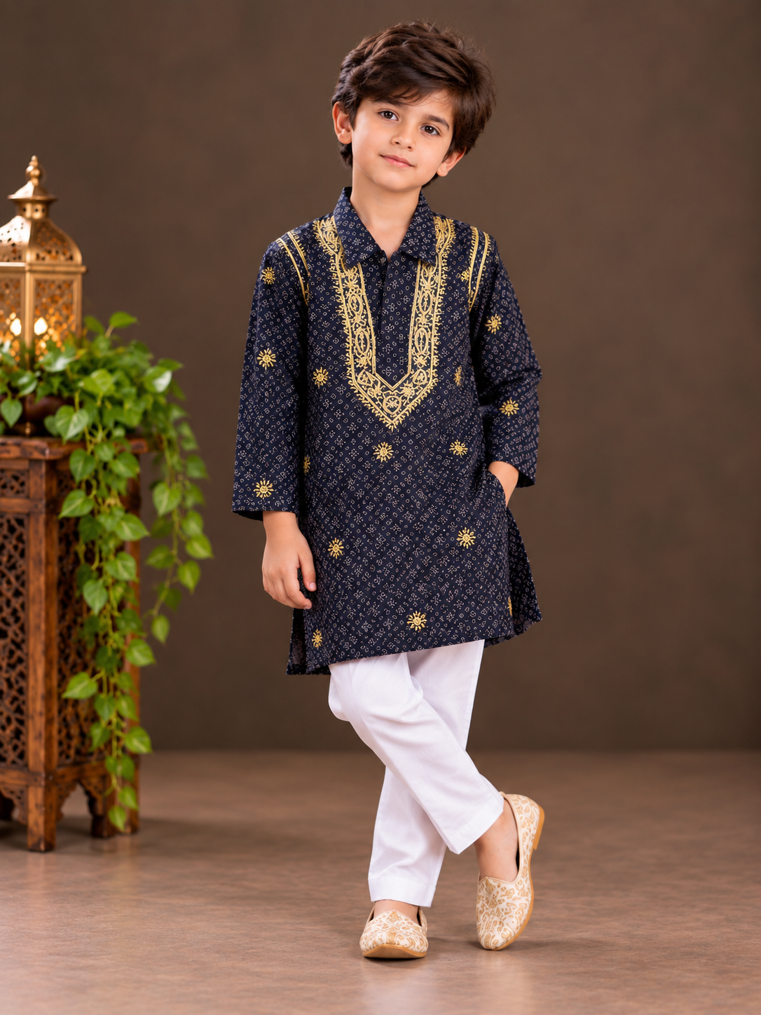 Hom little Saahab Chikankari kurta set Black