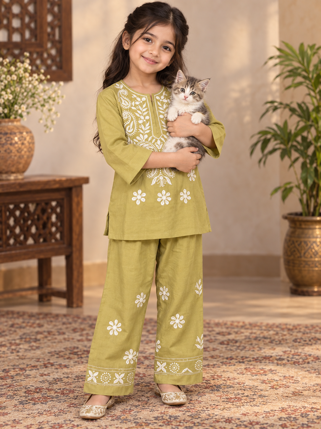 Hom mira baby girl chikankari pink dress set