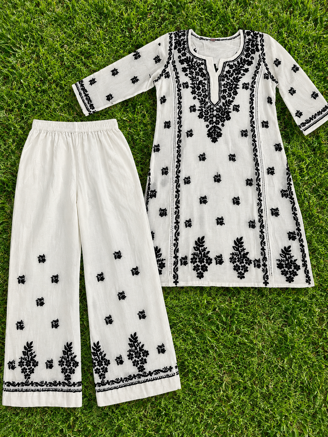 Hom pure chanderi silk white chikankari