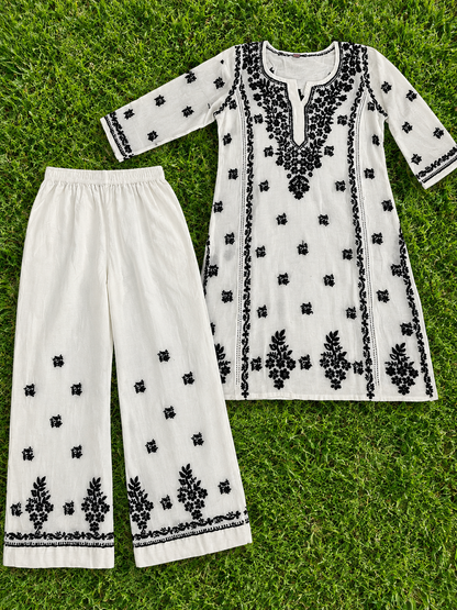 Hom pure chanderi silk white chikankari