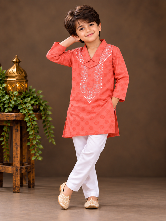 Hom wow kurta baby boy carrot red